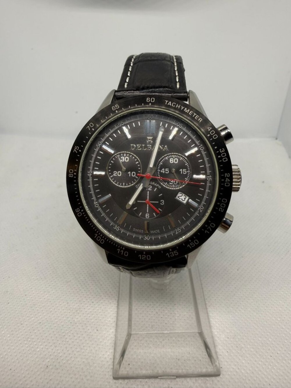Delbana Monza 54601.584.6 Men's 44mm Swiss Quartz Chrono Black Red SS Watch